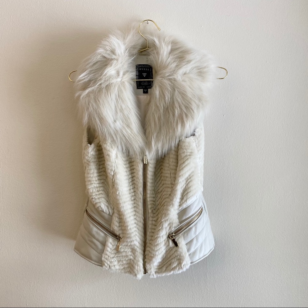 GUESS Gabby Faux Fur & Leather Vest in Milk Multi